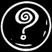 a black and white circle with a question mark on it