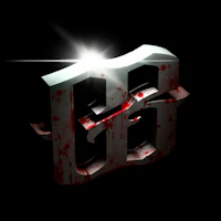 a bloody letter b on a black background